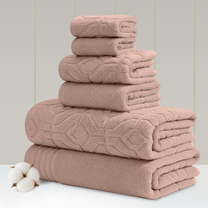 Modern Threads 6 Piece Set, 2 Bath Towels, 2 Hand Towels, 2 Washcloths Yarn Dyed Diamond Gate Jacquard Towel Set Dusty Rose - Image 1
